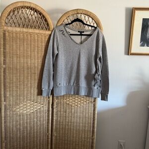 Romeo & Juliet Couture Gray Distressed V-Neck Sweater